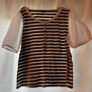 Talbots Olive Green and White Striped Blouse